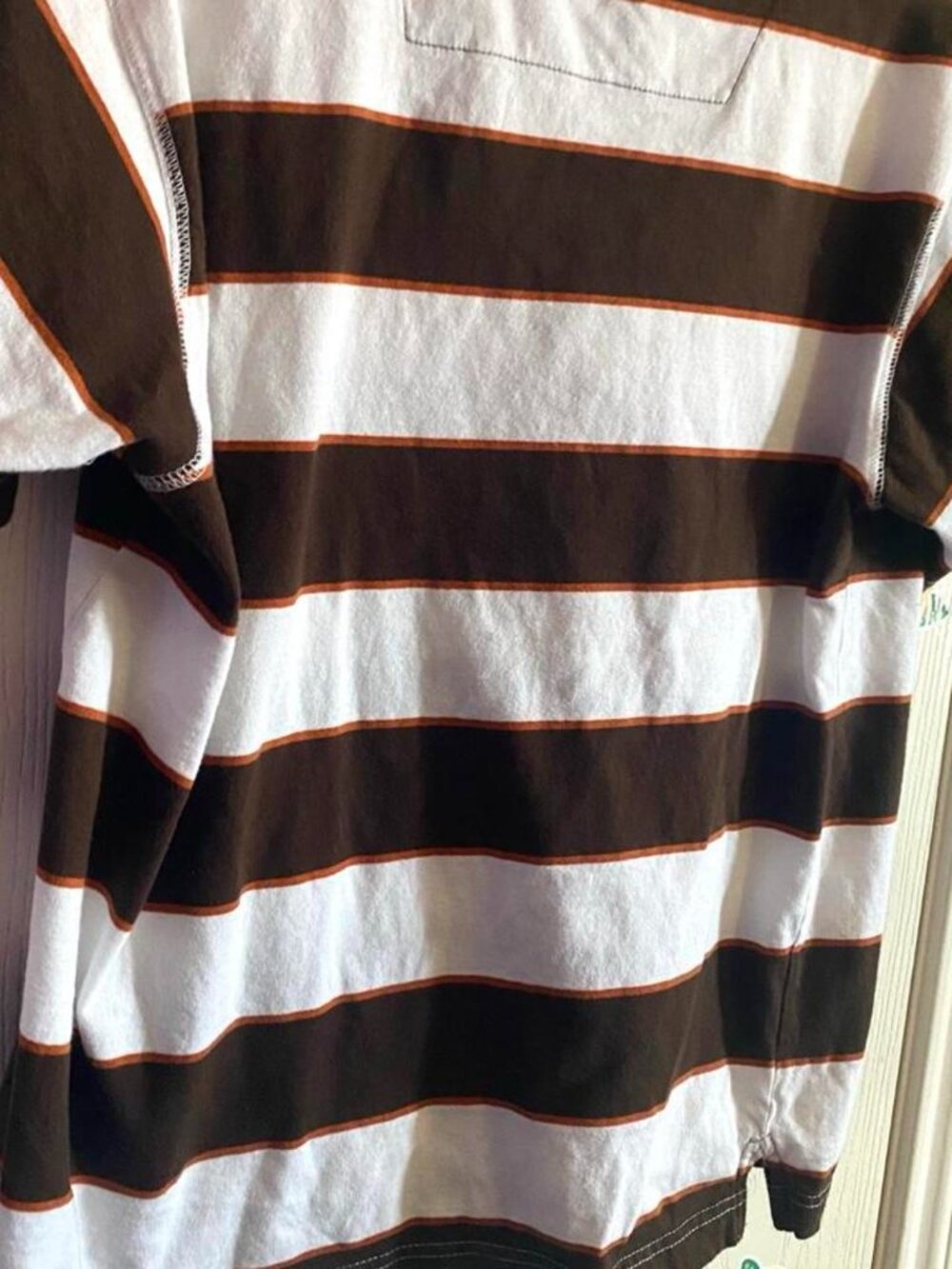 Brown and White Striped Men's Polo Shirt
